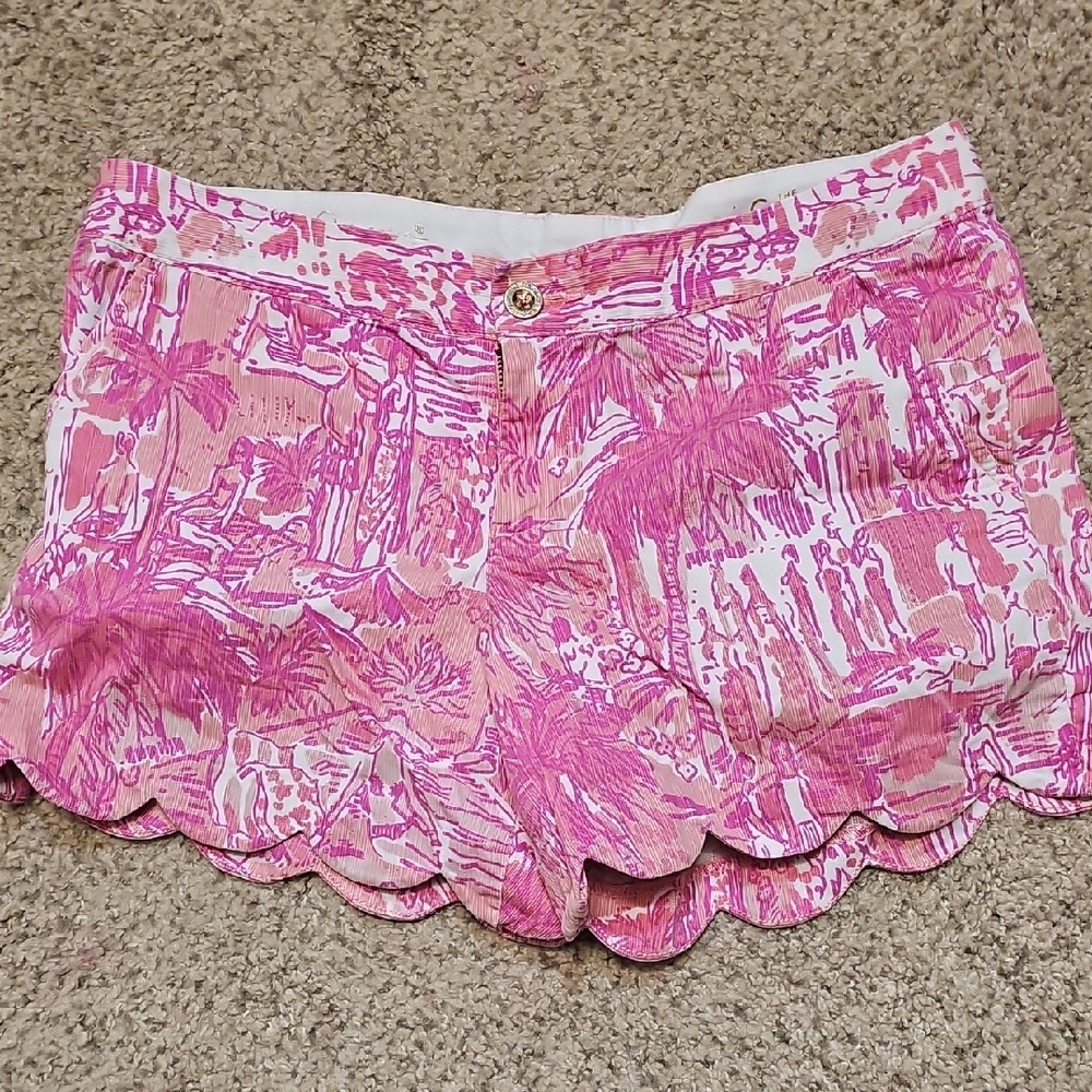 Lilly Pulitzer Pink Patterned High-Waist Scallop Hem Shorts